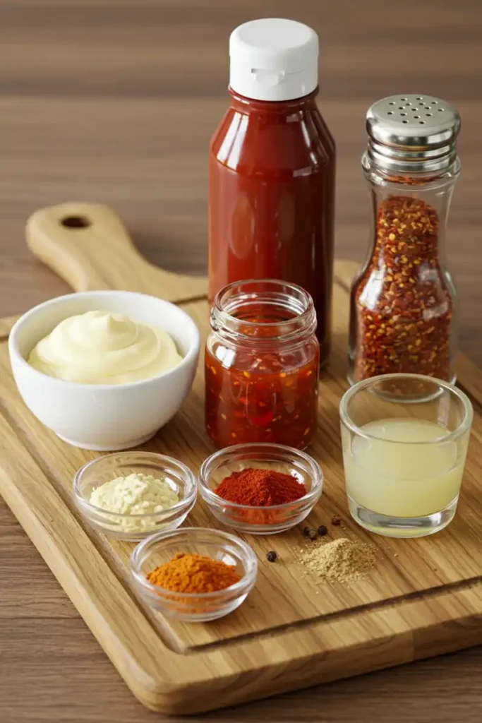 Boom Boom Sauce ingredients flat lay