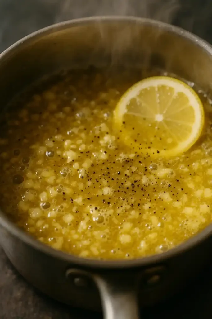 Lemon pepper sauce cooking in saucepan