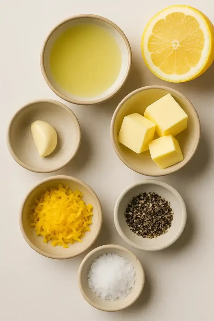 Lemon pepper sauce ingredients arranged neatly