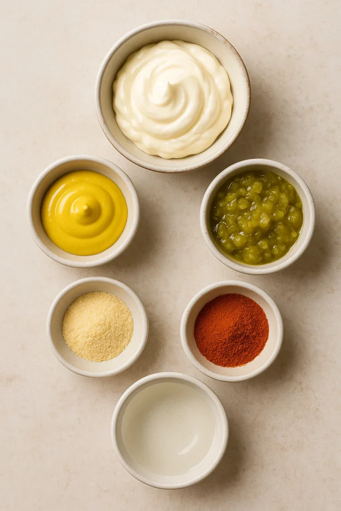 big mac sauce ingredients on prep table