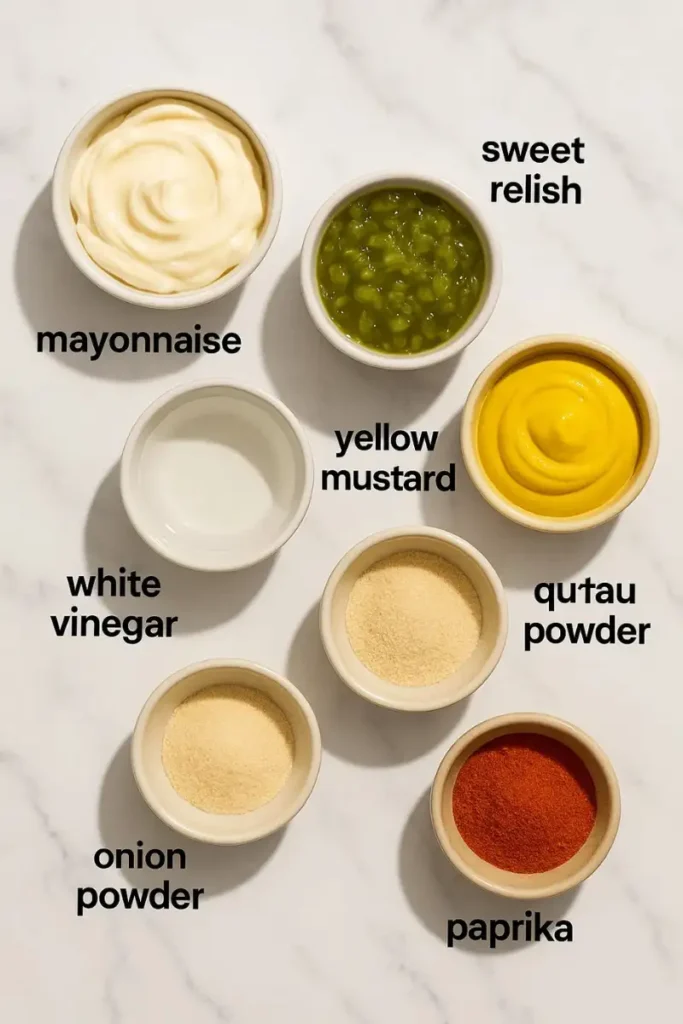 Ingredients for Big Mac Sauce Recipe in bowls