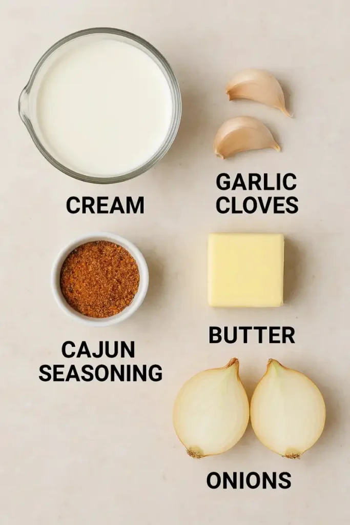 Cajun cream sauce ingredients laid out