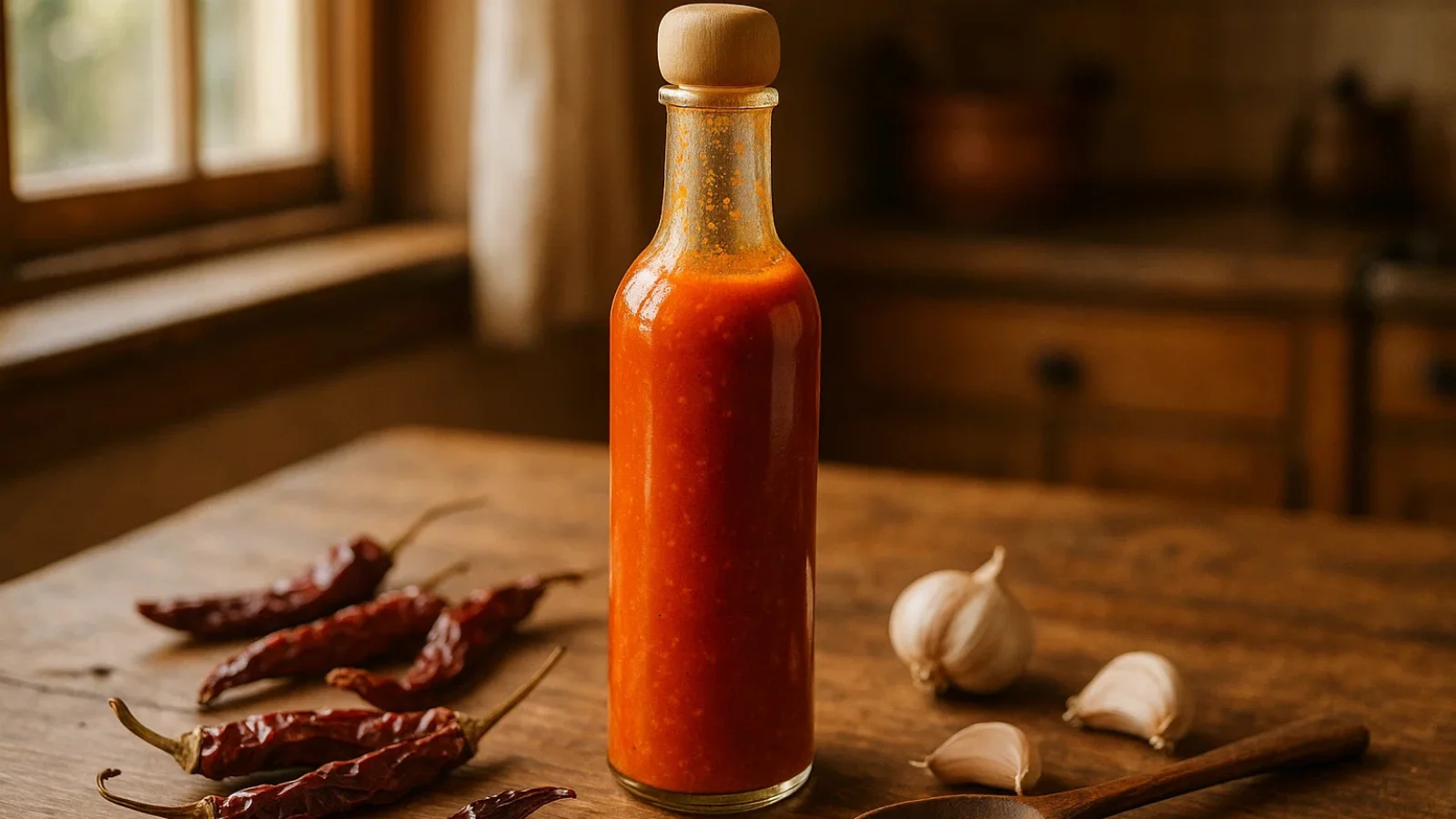 Homemade Cholula hot sauce with chilies and garlic