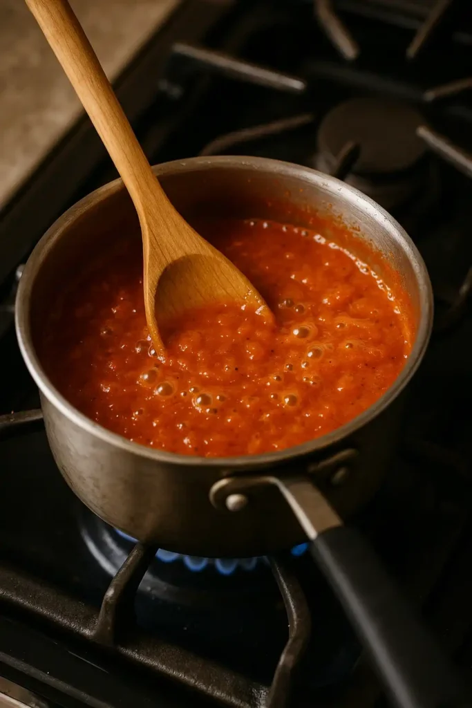 sauce simmering in saucepan