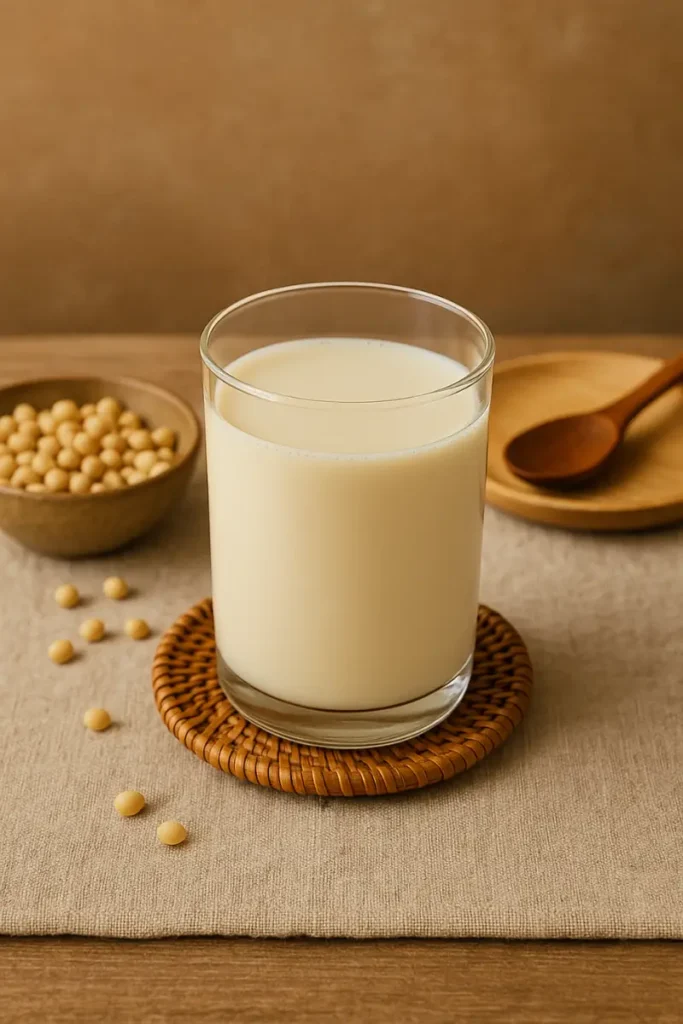 Labubu soy milk real served in glass with garnish