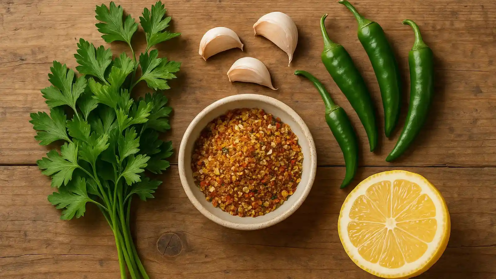 Bold Tatbila seasoning with parsley, garlic, and chili in a jar