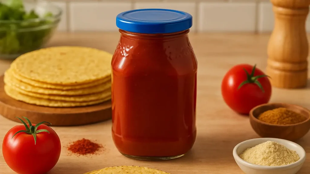 is Ortega taco sauce gluten free bottle on table