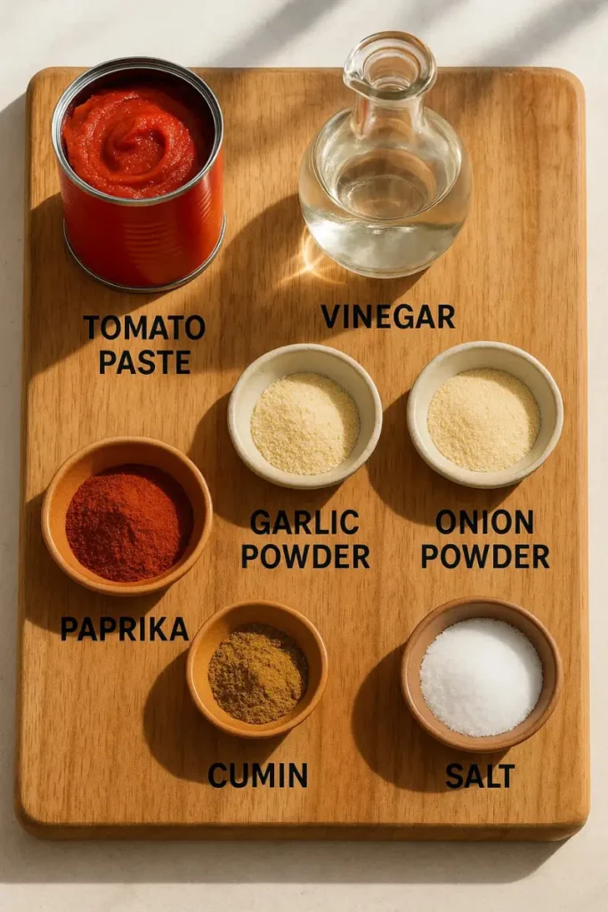 Ortega taco sauce ingredients laid out on a board