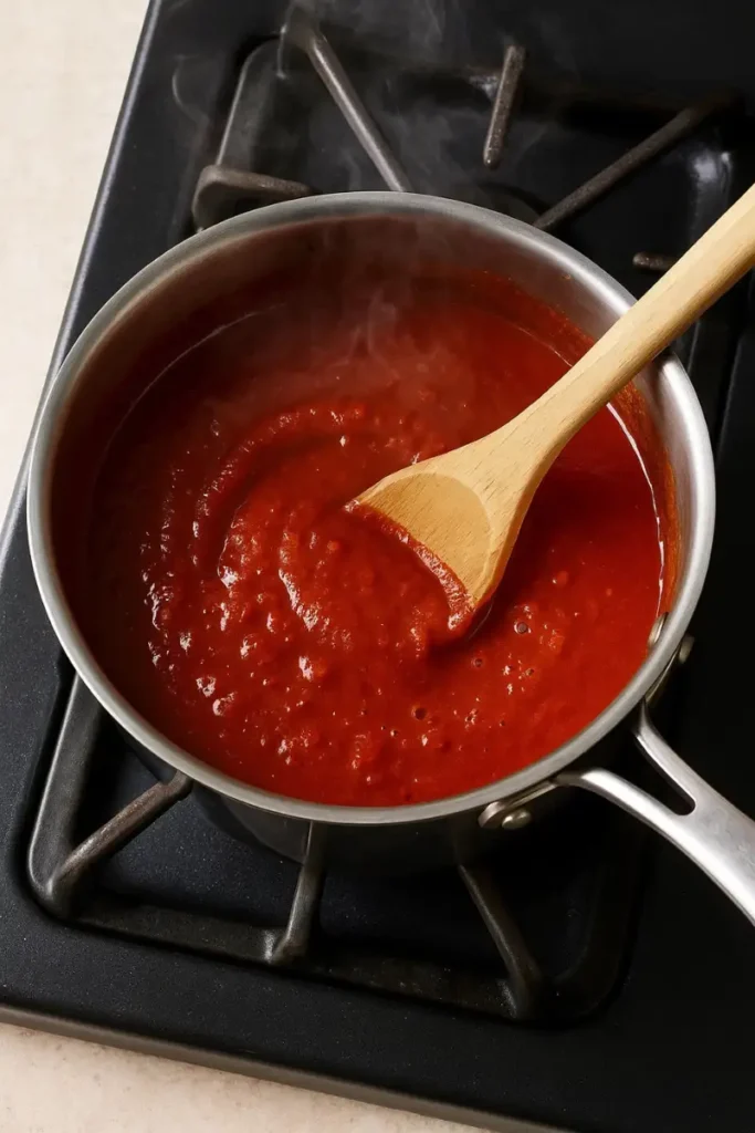 Taco sauce simmering on the stove with steam