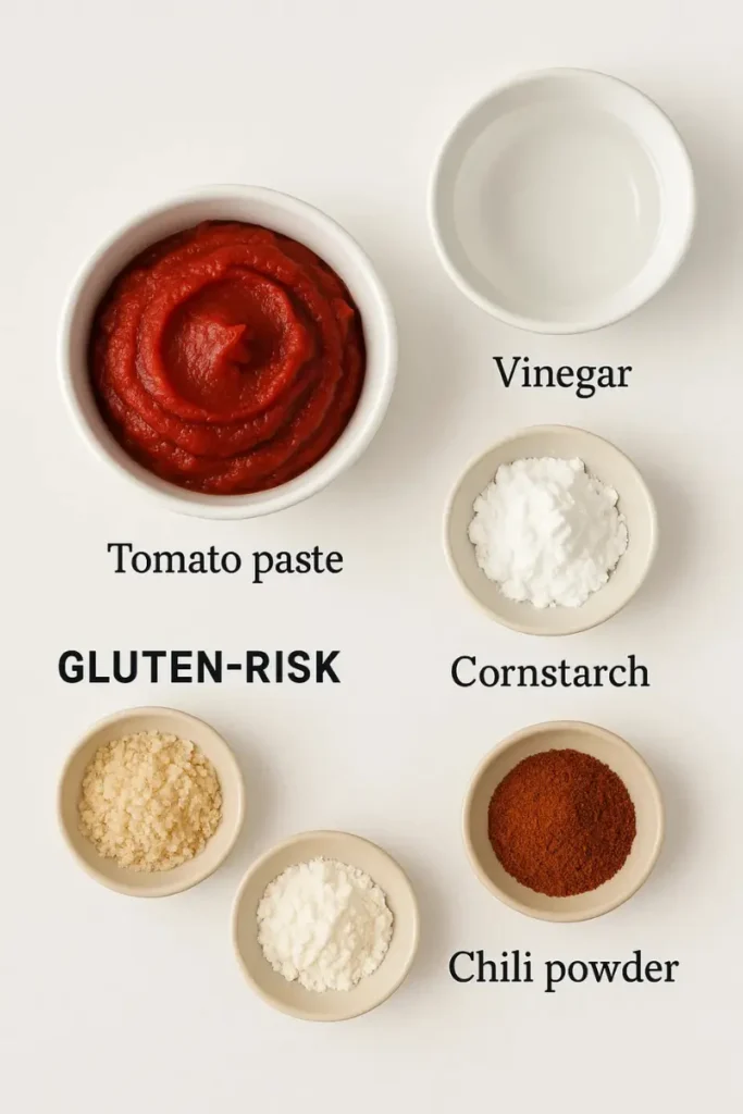 taco sauce gluten-risk ingredients flat lay